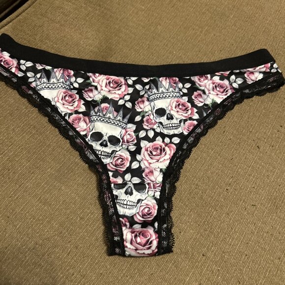 Morvia 3pk lace trim Skater goth Emo Bikini panties Large plus size skull Flower - Picture 9 of 9